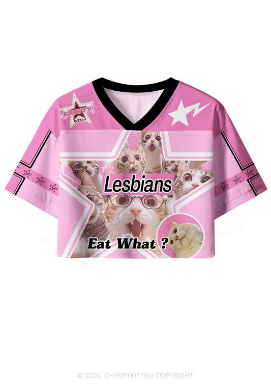 Lesbians Eat What Cat Pride Y2K Crop Sport Jersey Shirts Cherrykitten