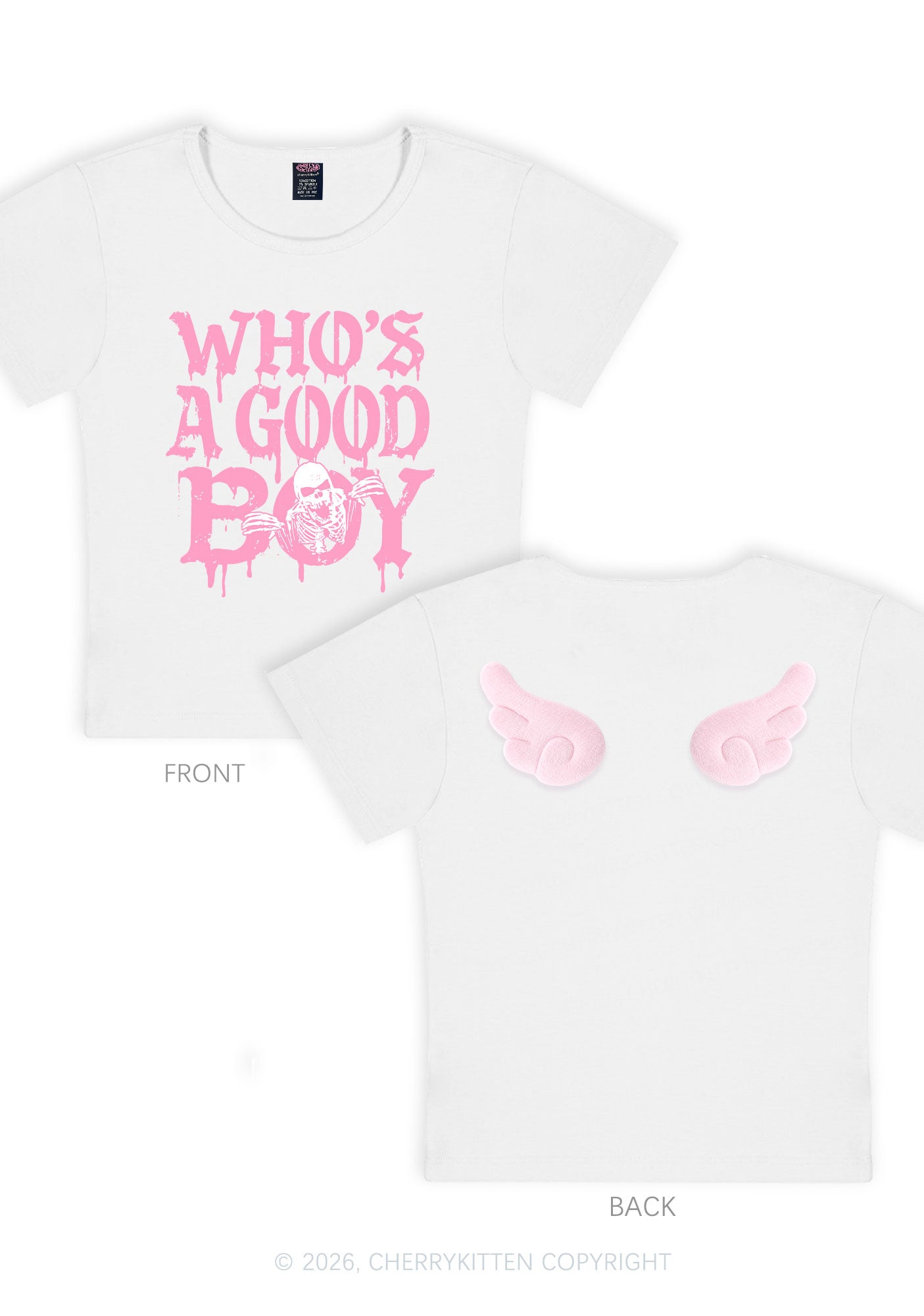 Halloween Whos A Good Boy Skull Y2K Goth Angel Wings Baby Tee Cherrykitten