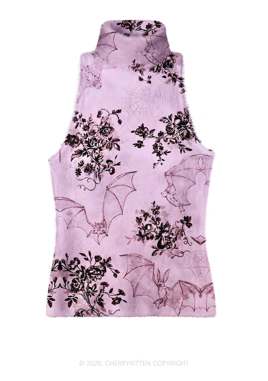 Pink Bat Y2K Knit Turtleneck Tank Top Cherrykitten