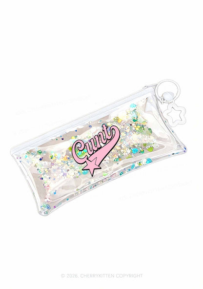 Pink Cxxt Star Y2K Quicksand Transparent Pencil Pouch Cherrykitten