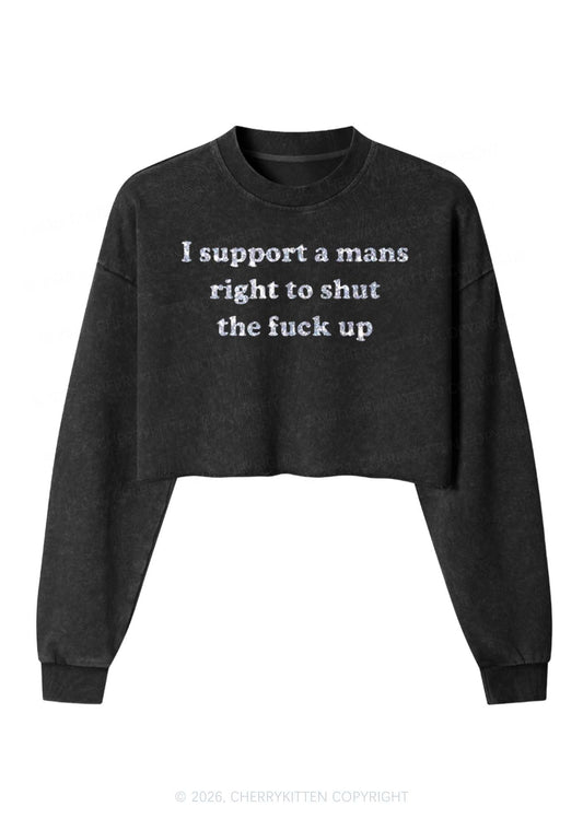 Glitter I Support A Mans Right Y2K Crop Washed Sweatshirts Cherrykitten