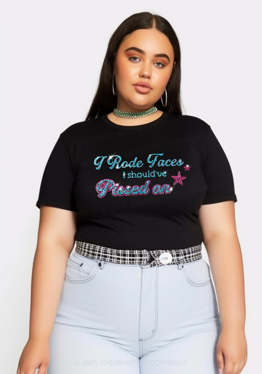 Curvy Rhinestone I Rode Faces Y2K Baby Tee Cherrykitten