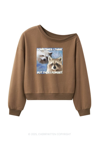 Raccoon Sometimes Think Y2K Off Shoulder Sweatshirts Cherrykitten