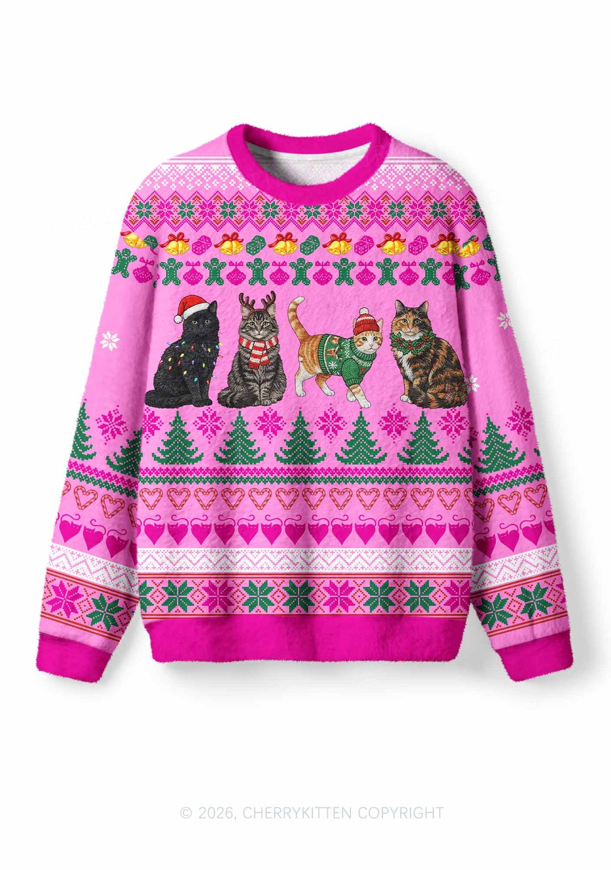 Four Christmas Cats Y2K Knit Sweatshirt Cherrykitten