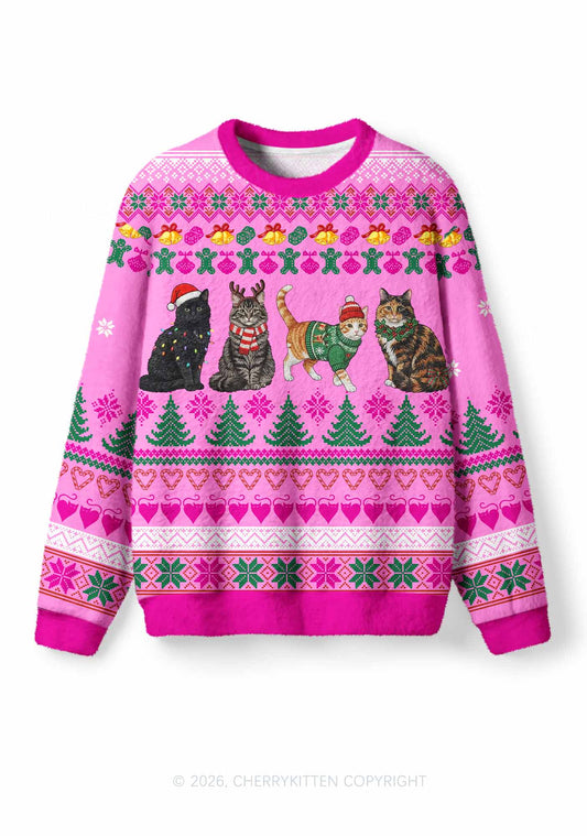 Four Christmas Cats Y2K Knit Sweatshirt Cherrykitten