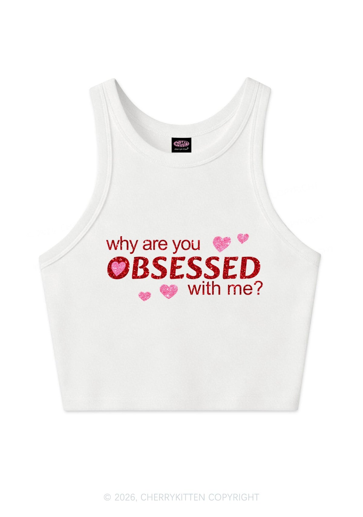 Glitter Obsessed With Me Y2K Crop Tank Top Cherrykitten