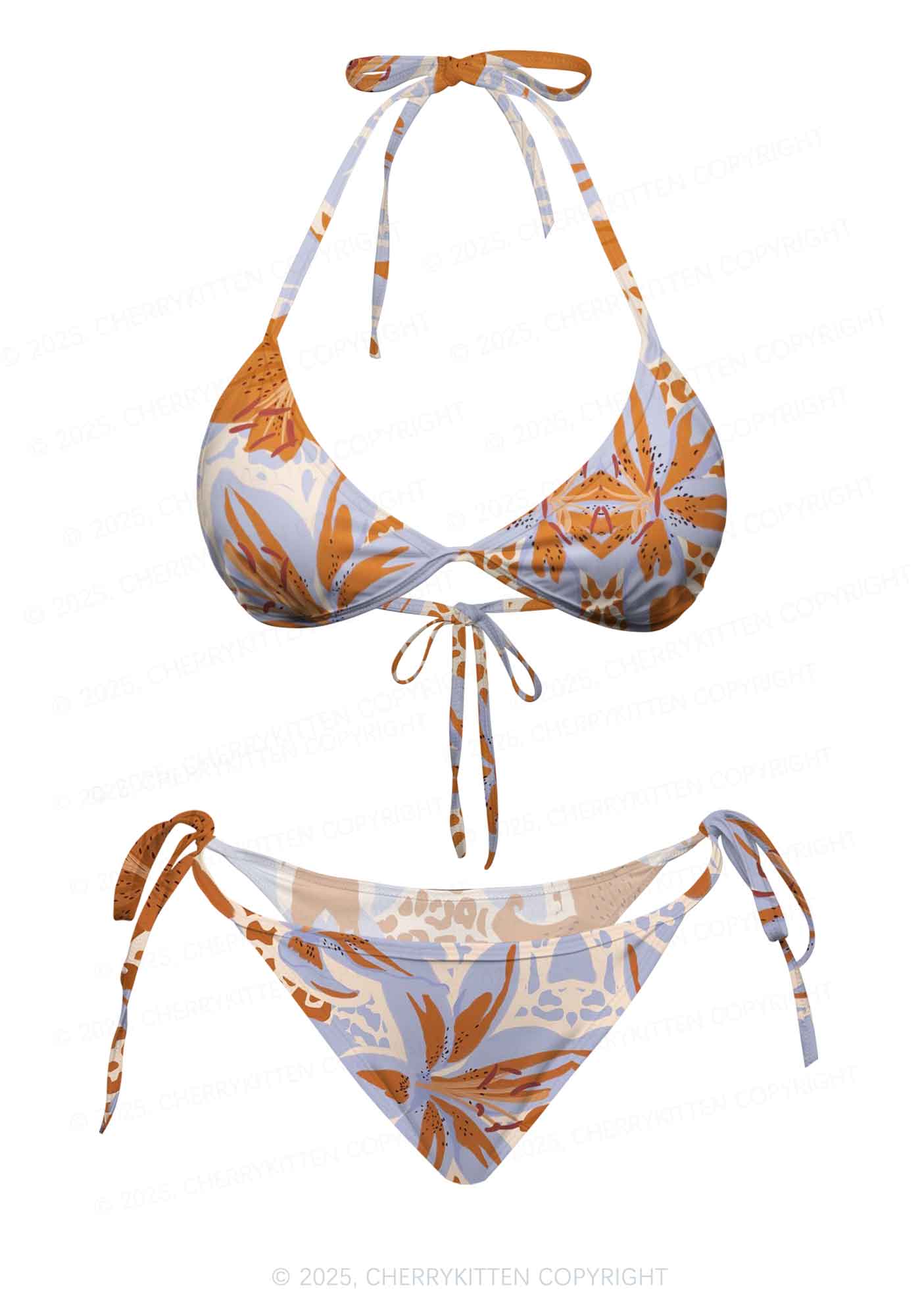 Lilies And Leopard Y2K Print Bikini Set Cherrykitten