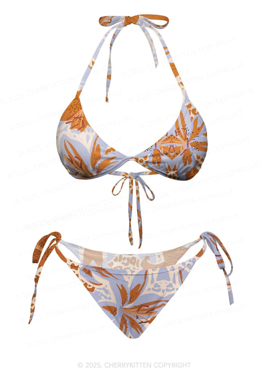 Lilies And Leopard Y2K Print Bikini Set Cherrykitten