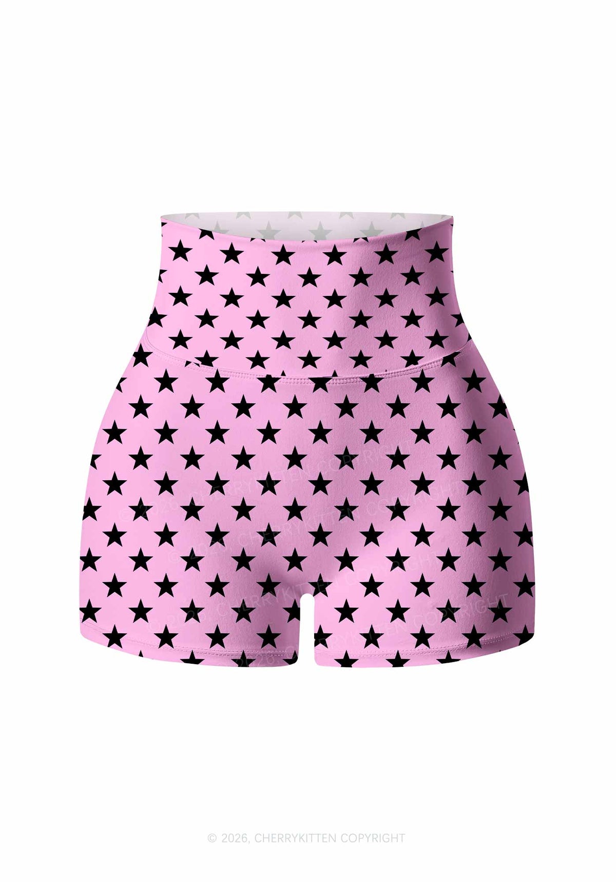 Black Star On Pink Y2K Print Yoga Shorts Cherrykitten