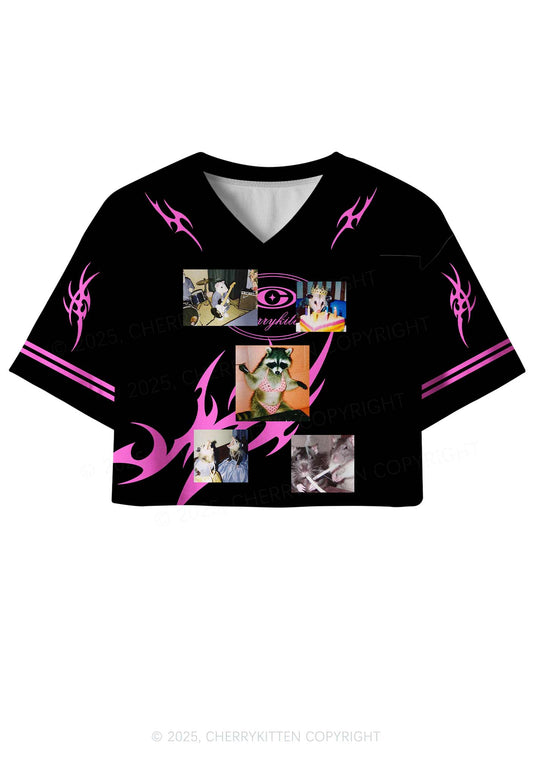 Custom Hot Pink Flame Y2K Crop Sport Jersey Shirts Cherrykitten