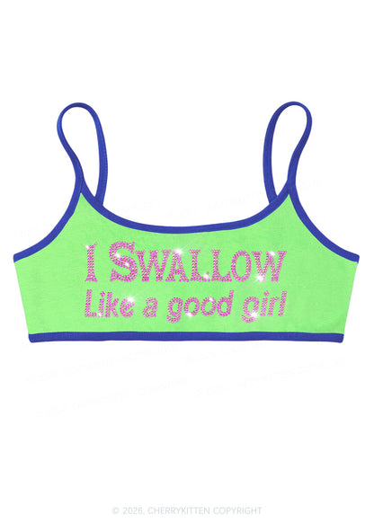 Rhinestone Swallow Like Good Girl Y2K Super Crop Cami Cherrykitten
