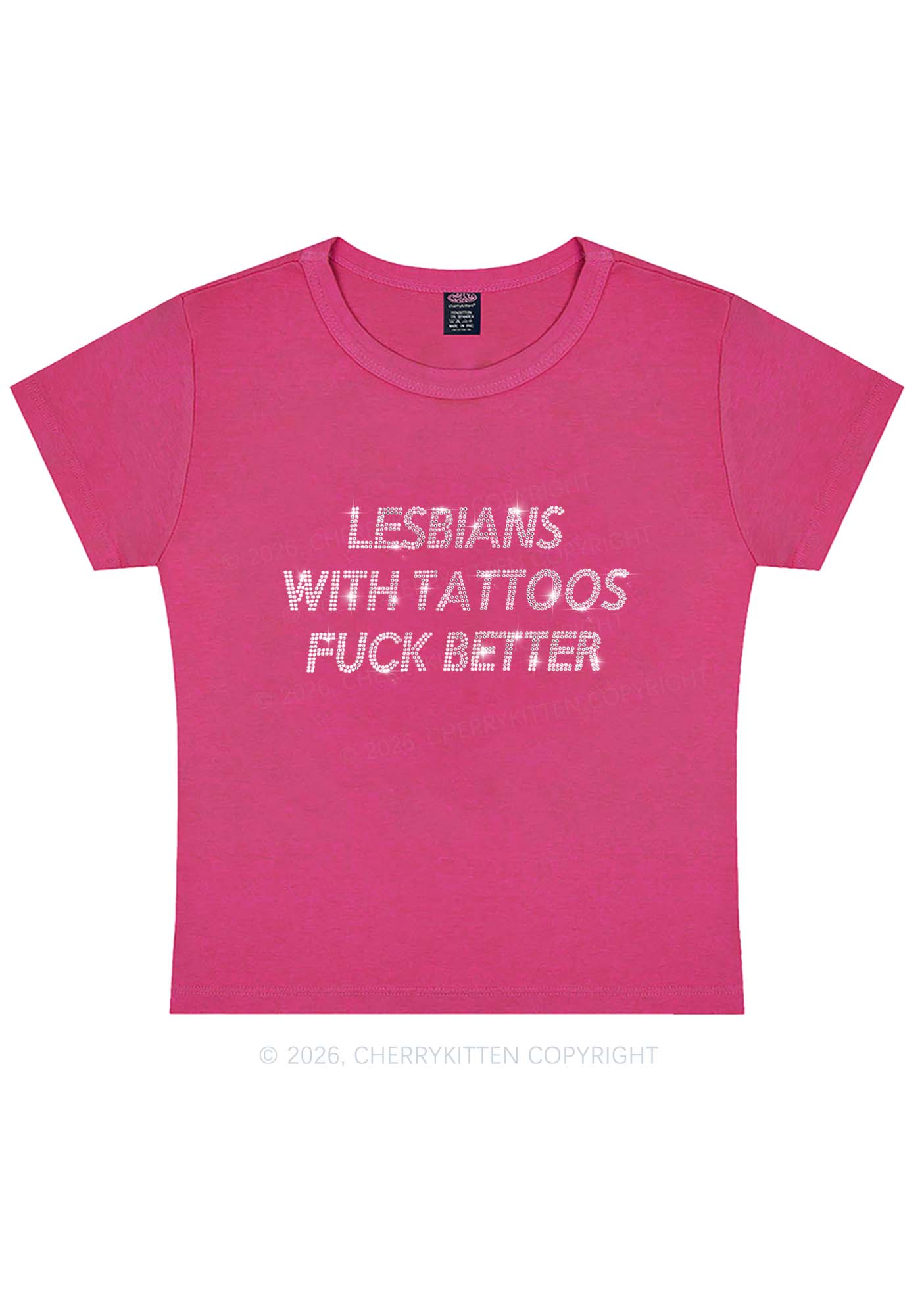 Rhinestone Lesbians With Tattoos Fxxk Better Pride Y2K Baby Tee Cherrykitten