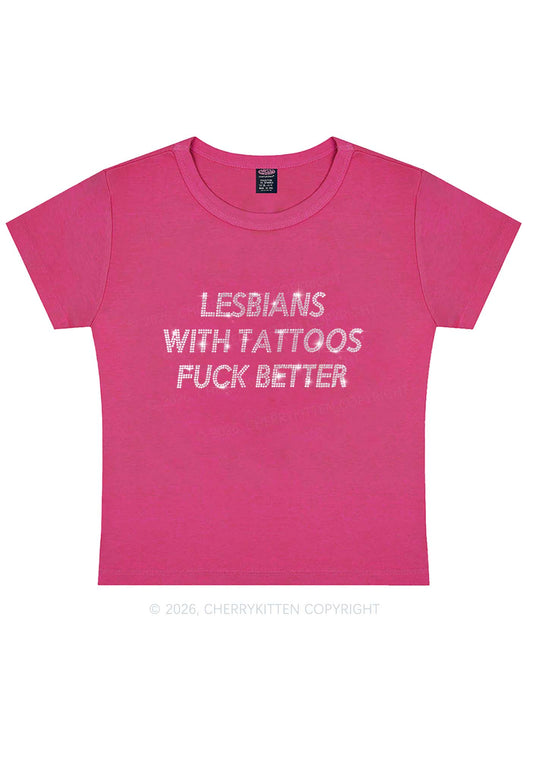 Rhinestone Lesbians With Tattoos Fxxk Better Pride Y2K Baby Tee Cherrykitten