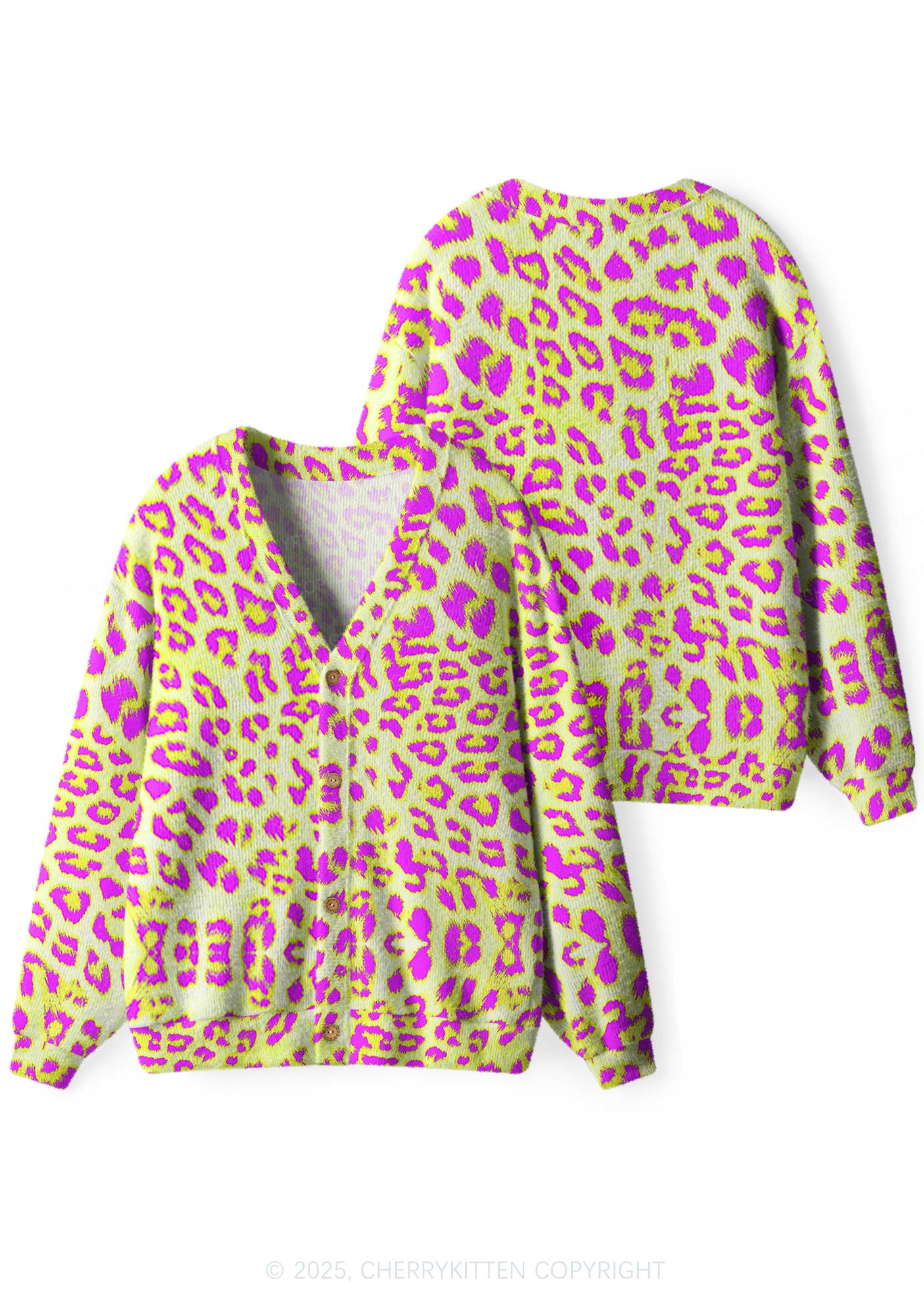 Yellow Leopard Y2K Christmas Cardigan Knit Sweatshirt Cherrykitten