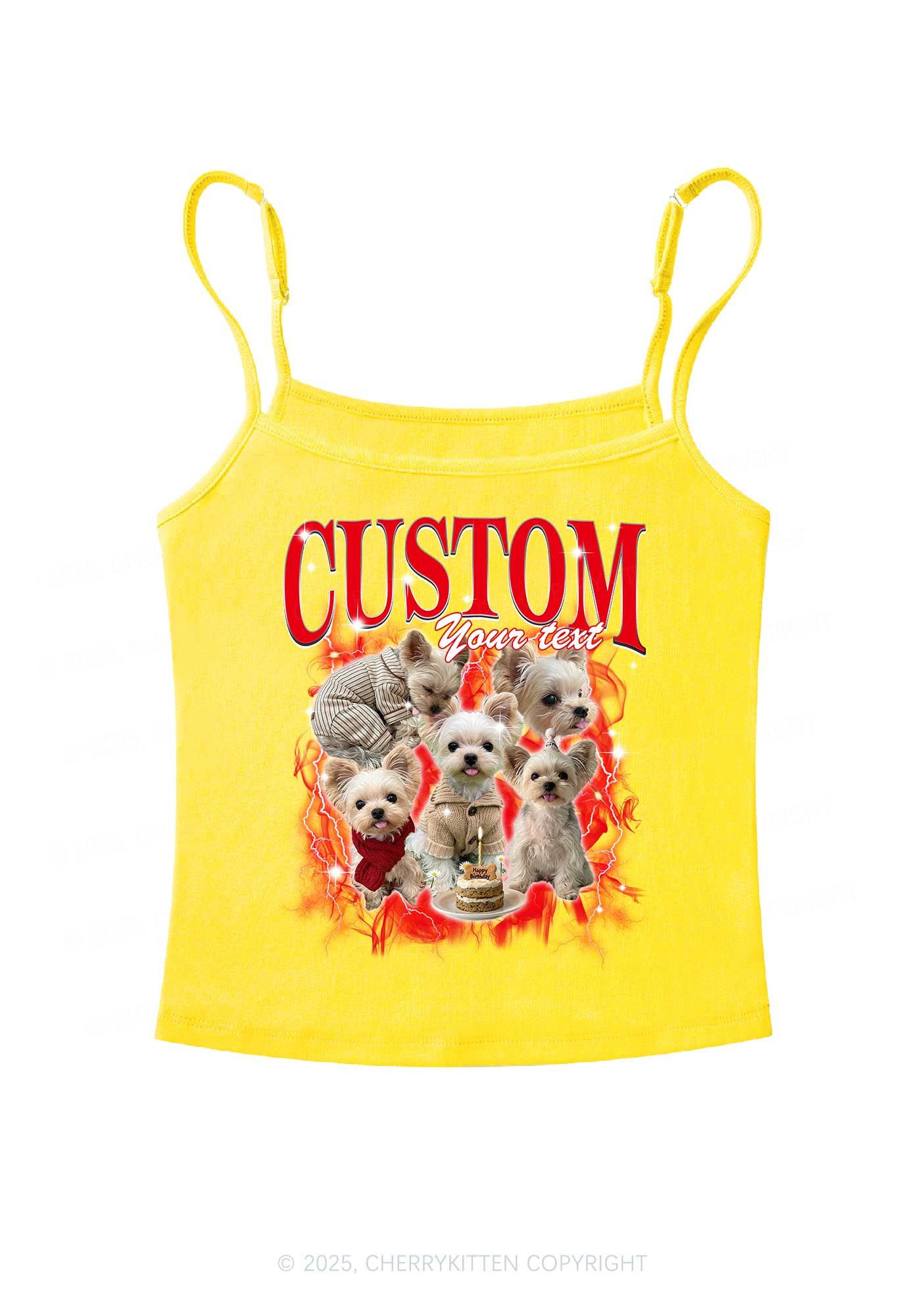 Custom Sparkle Dog Photo Y2K Spaghetti Strap Cami Cherrykitten