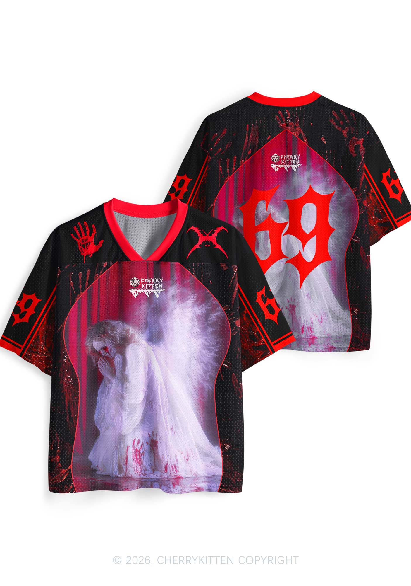 Halloween Bloody Praying Angel Y2K Sport Jersey Shirts Cherrykitten