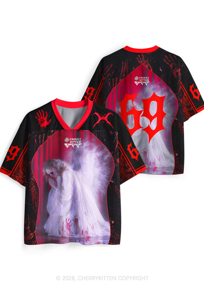 Halloween Bloody Praying Angel Y2K Sport Jersey Shirts Cherrykitten