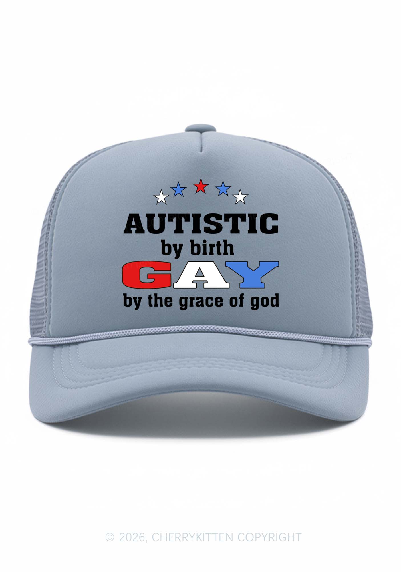 Autistic By Birth Gay Pride Y2K Trucker Hat Cherrykitten