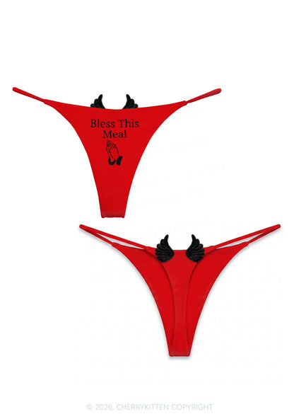 Bless This Meal Y2K Bikini String Thong With Black Wings Cherrykitten