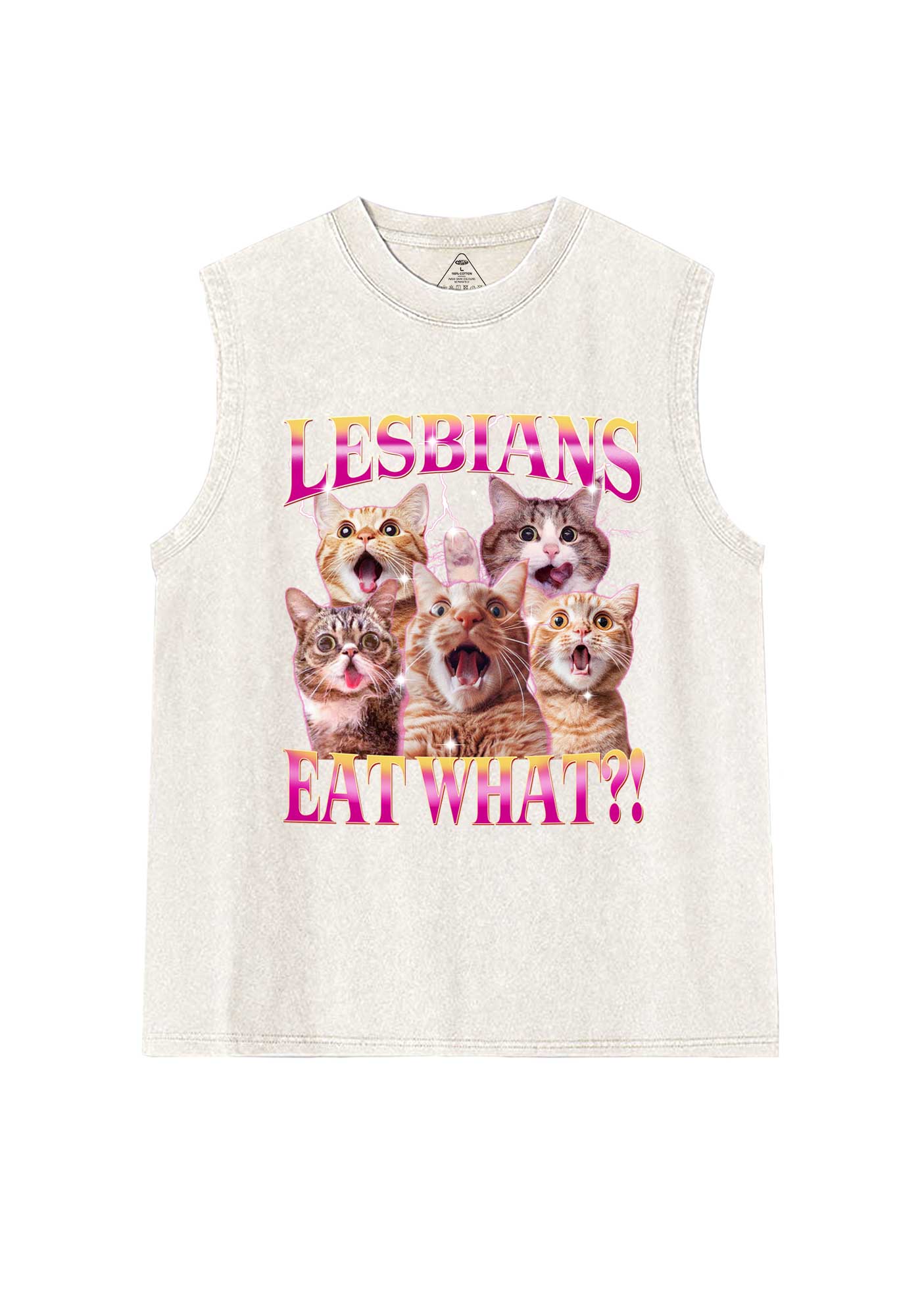 Funny Lesbian Cat Pride Y2K Washed Muscle Tank Cherrykitten