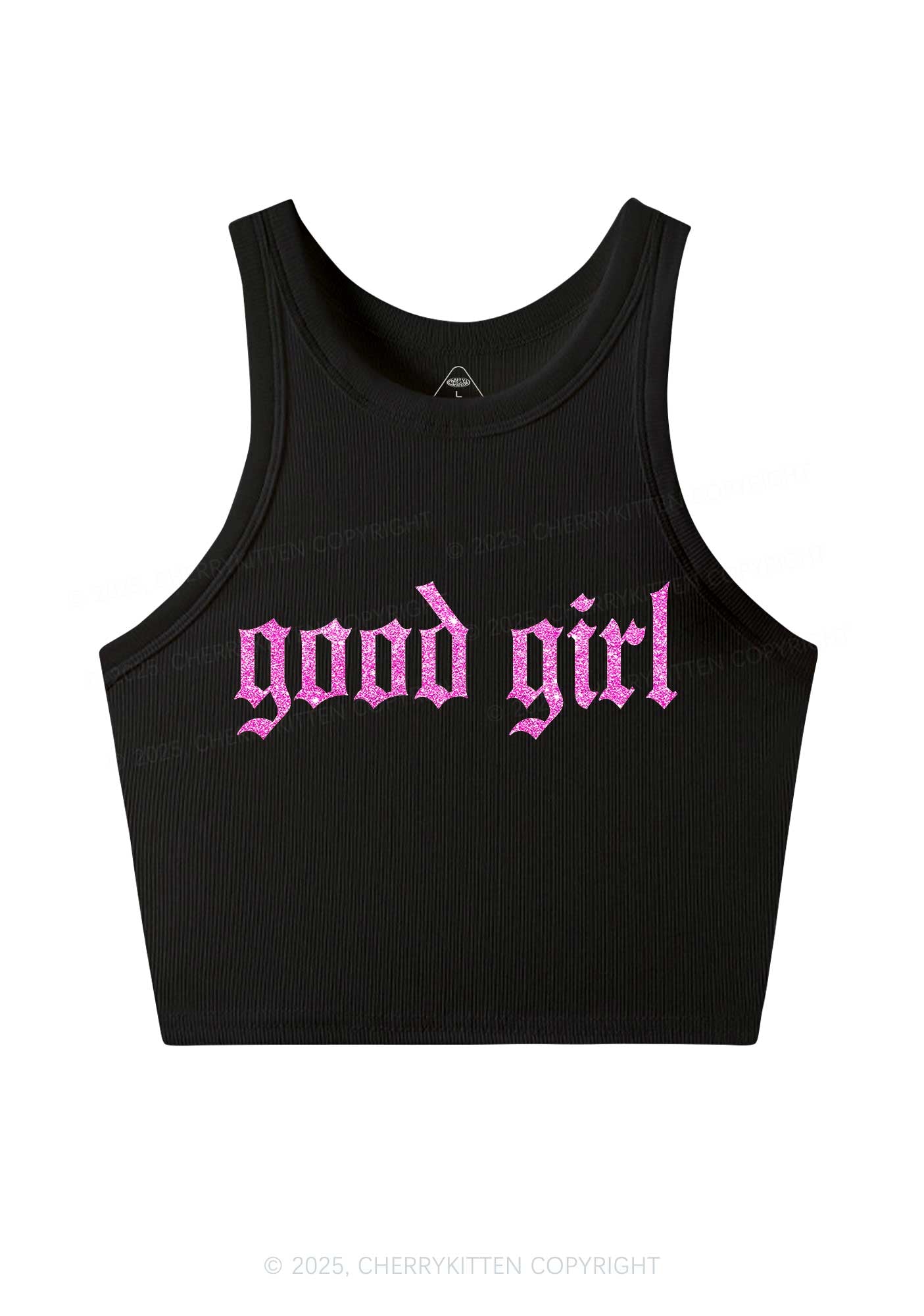 Glitter Good Girl Y2K Crop Tank Top Cherrykitten