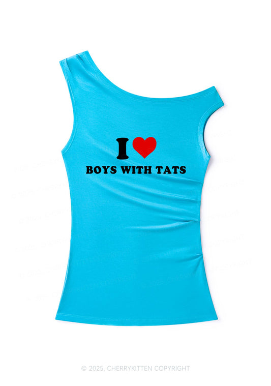I Love Boys With Tats Y2K Off Shoulder Tank Top Cherrykitten