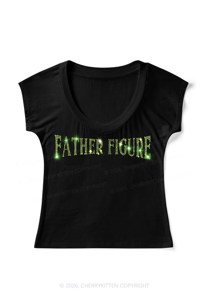 Rhinestone Father Figure Y2K V Neck T Shirts Cherrykitten
