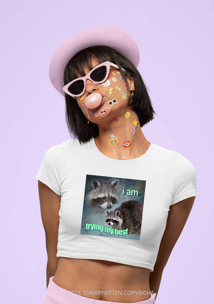 I Am Trying My Best Raccoon Y2K Baby Tee Cherrykitten