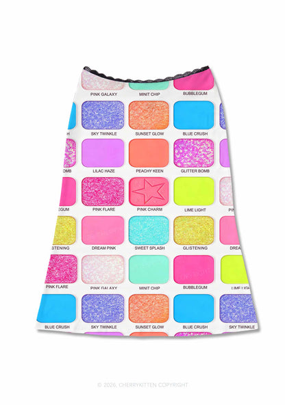 Faux Eyeshadow Palette Y2K Print Midi Skirt Cherrykitten