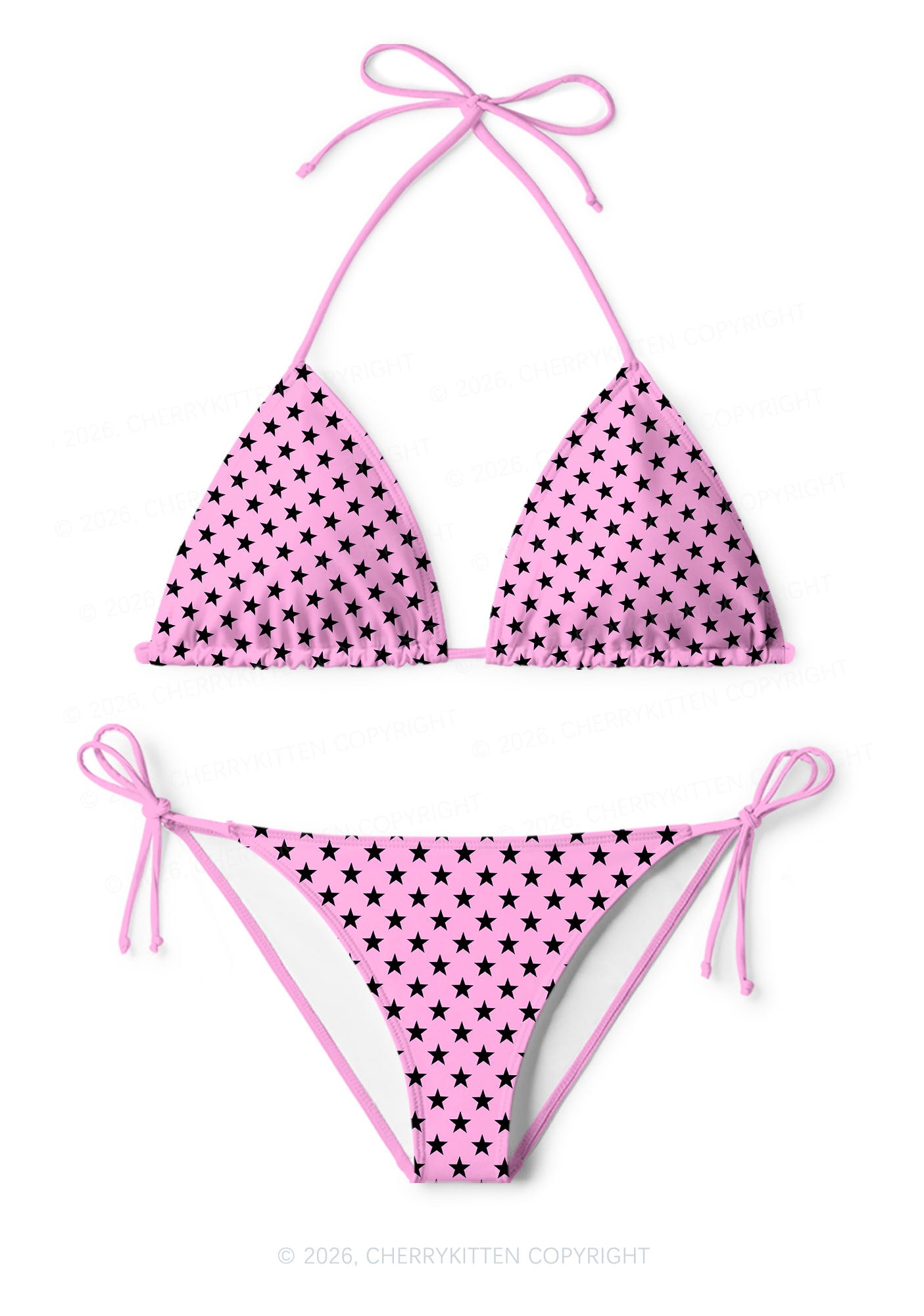 Black Star On Pink Y2K Print Bikini Set Cherrykitten