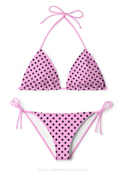 Black Star On Pink Y2K Print Bikini Set Cherrykitten
