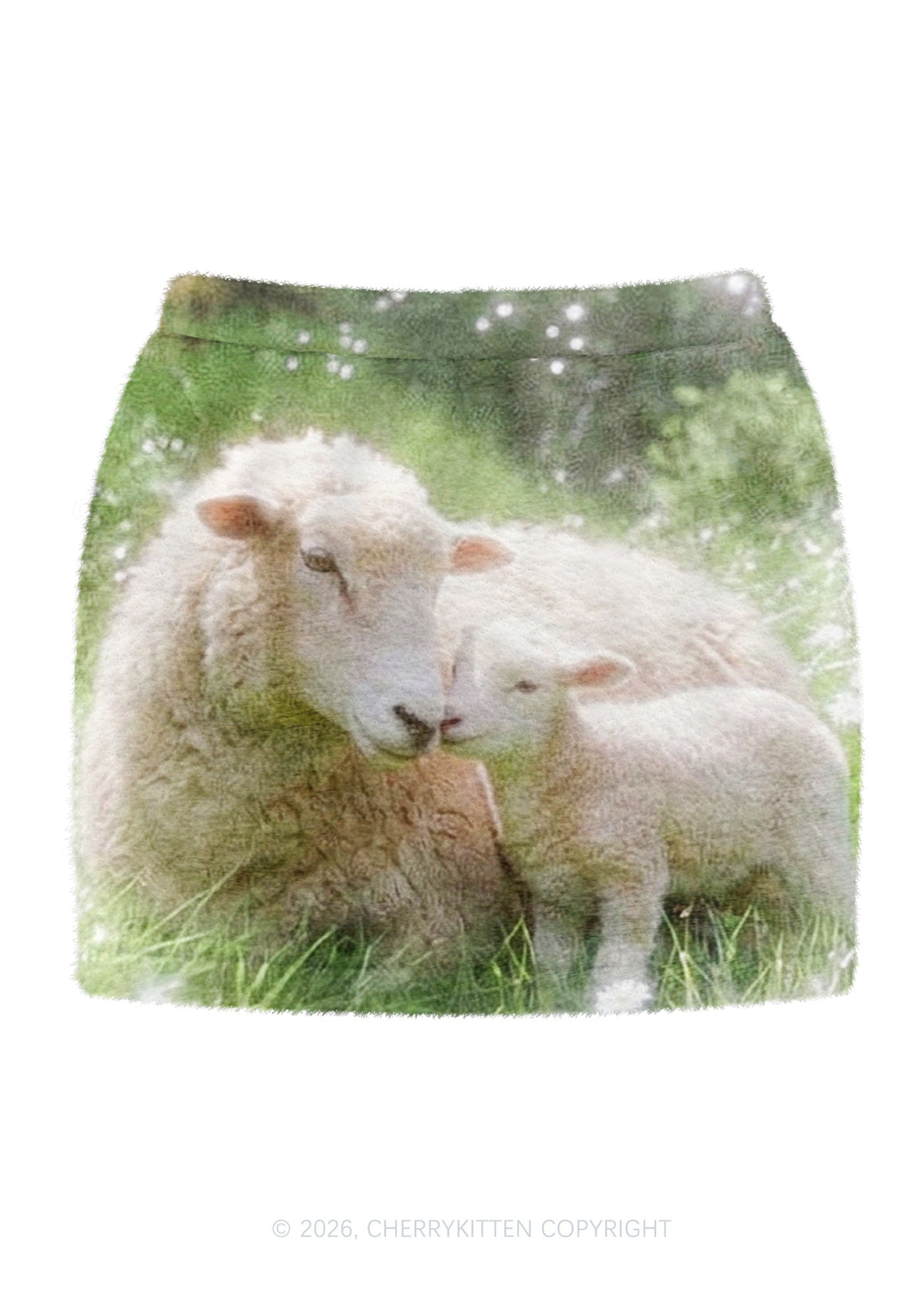 Sheep And Lamb On Grass Y2K Knit Mini Skirt Cherrykitten