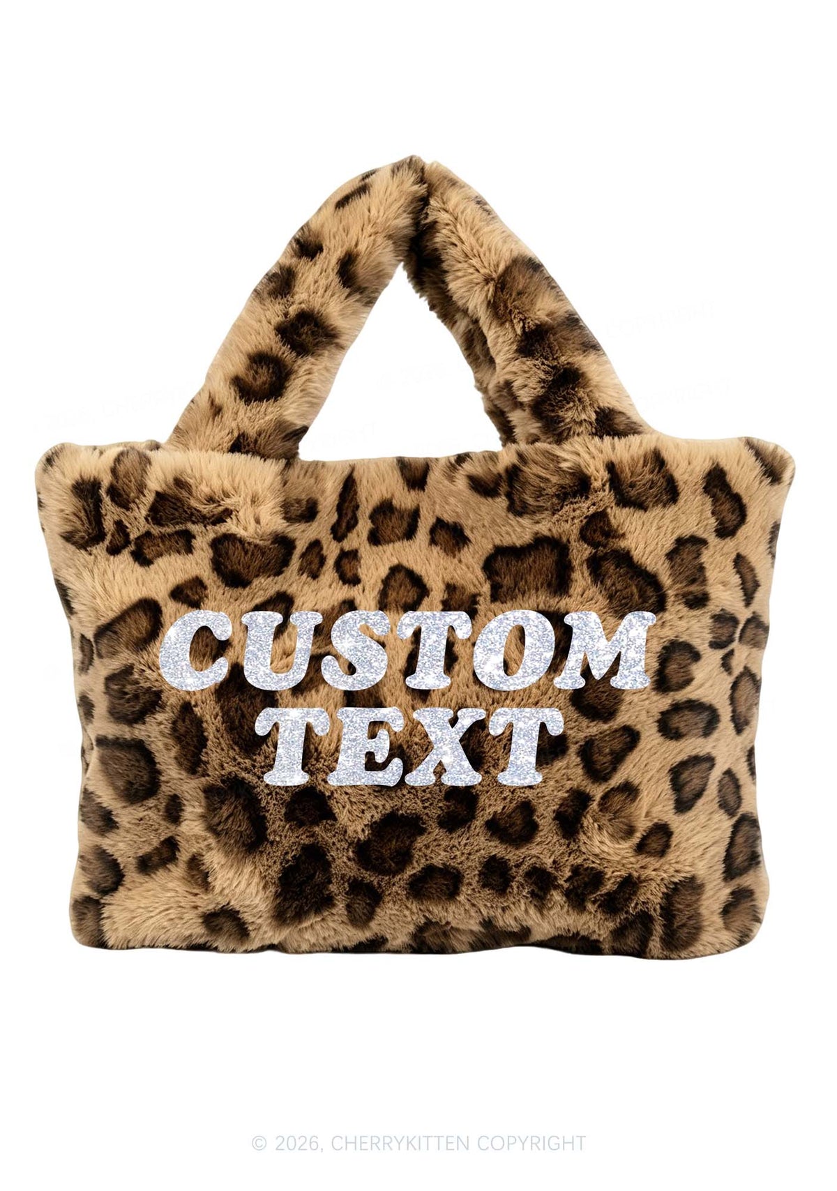 Glitter Custom Text Y2K Plush Leopard Handbag Cherrykitten