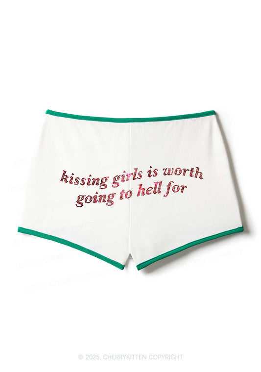 Rhinestone Kissing Girls is Worth Pride Y2K Booty Shorts Cherrykitten