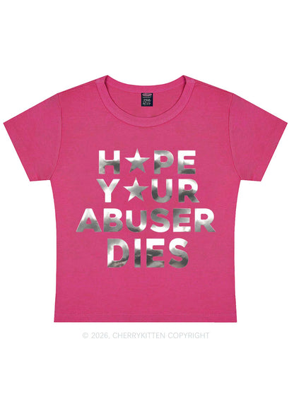Abuser Dies Silver Foil Printed Y2K Baby Tee Cherrykitten