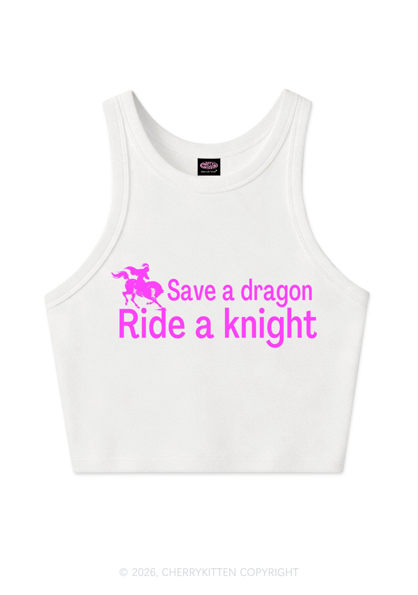 Save Dragon Ride Knight Y2K Crop Tank Top Cherrykitten