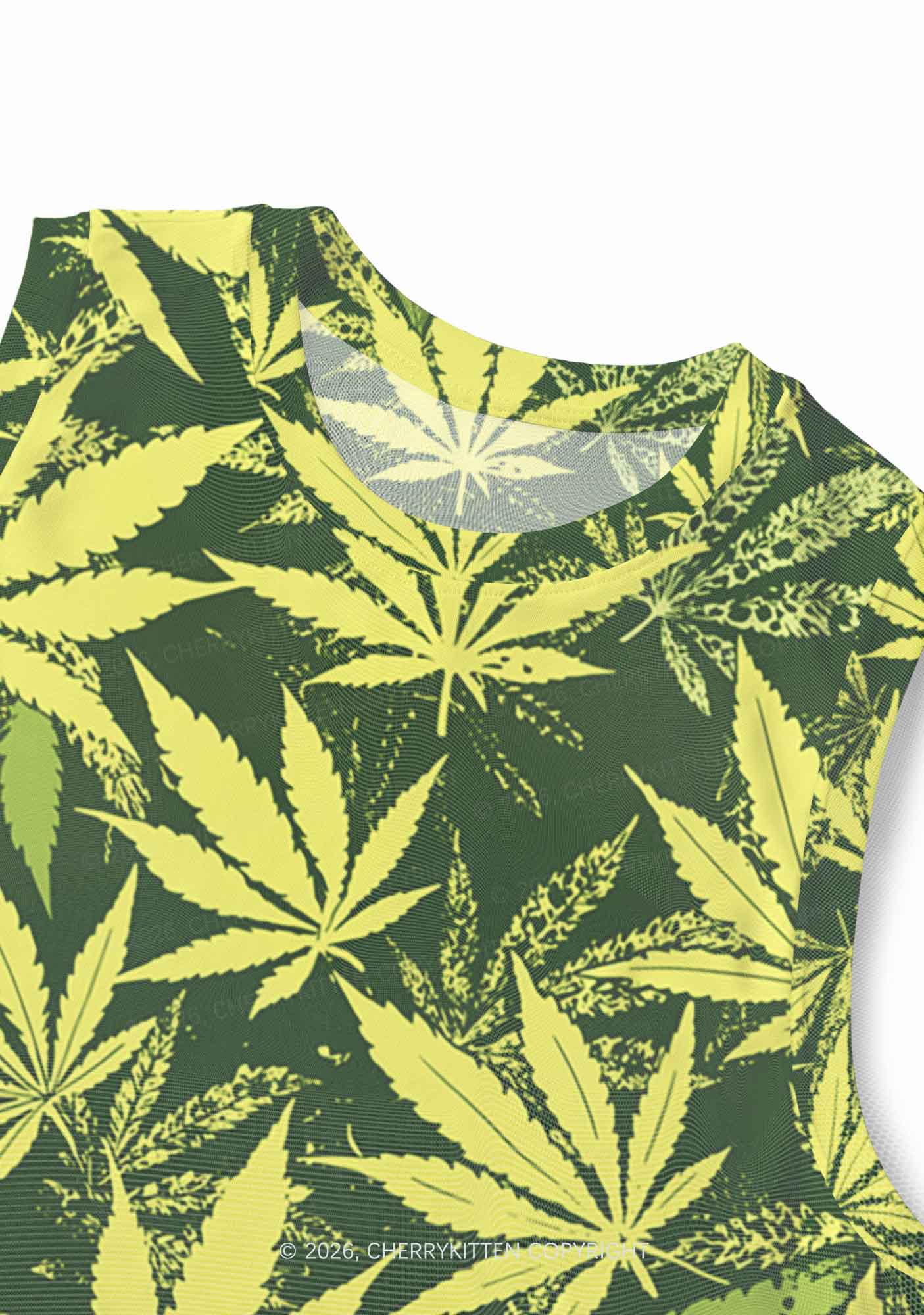 Green Wxxd Leaf Y2K Mesh Muscle Tank Cherrykitten
