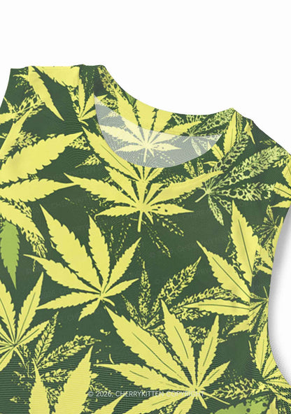 Green Wxxd Leaf Y2K Mesh Muscle Tank Cherrykitten