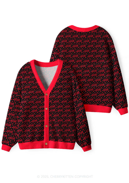 Black Slxt Y2K Christmas Cardigan Knit Sweatshirt Cherrykitten