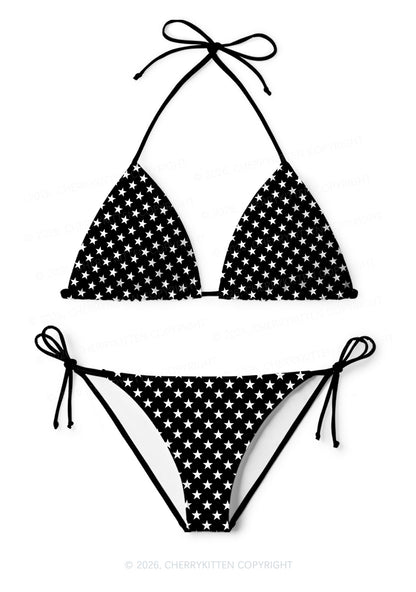 White Star On Black Y2K Print Bikini Set Cherrykitten