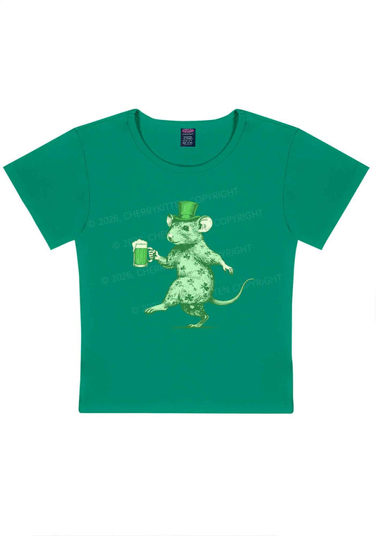Green Drunk Rat St Patricks Y2K Baby Tee Cherrykitten