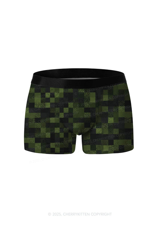 Pixelated Camo Green Y2K Print Men Boxer Briefs Cherrykitten