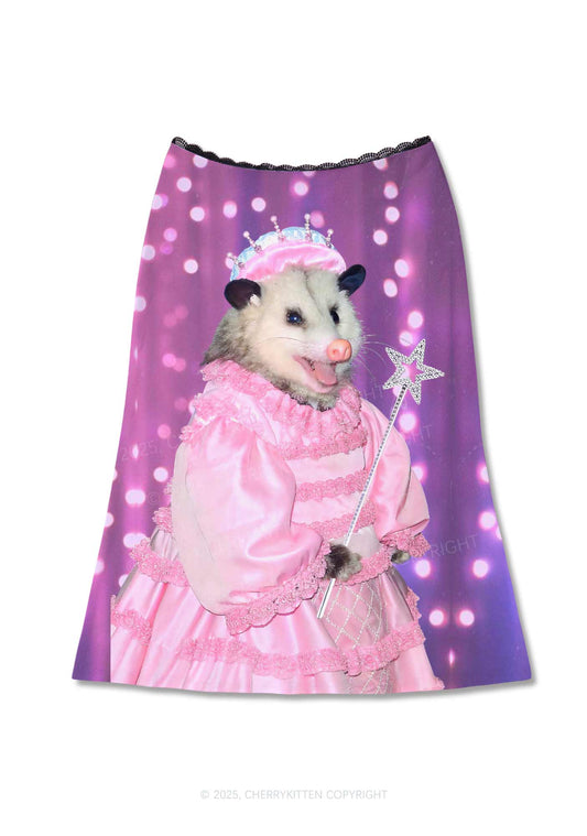 Magic Pink Ratz Y2K Print Midi Skirt Cherrykitten
