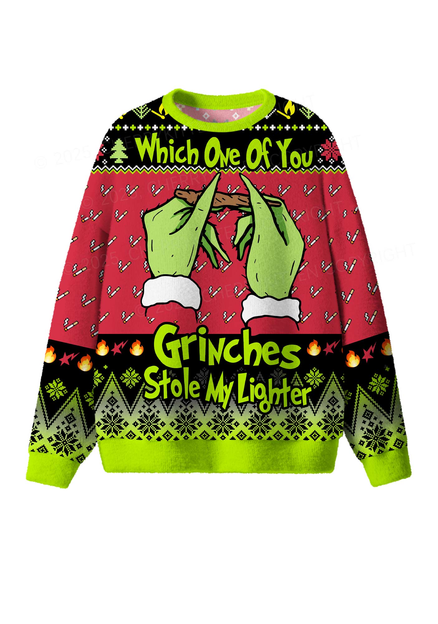 Stole My Lighter Y2K Christmas Knit Sweatshirt Cherrykitten