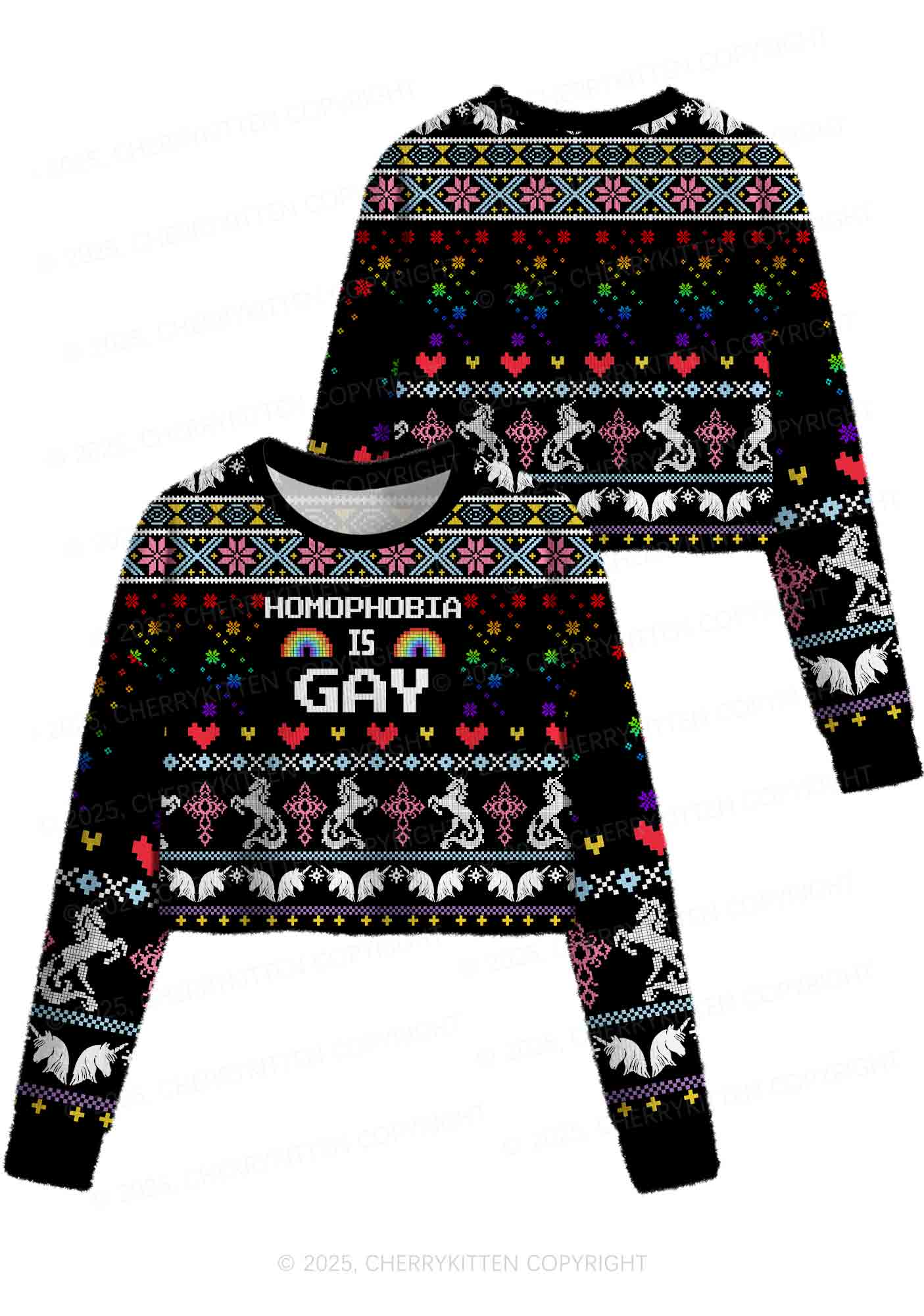 Homophobia Is Gay Pride Y2K Christmas Crop Knit Sweatshirt Cherrykitten