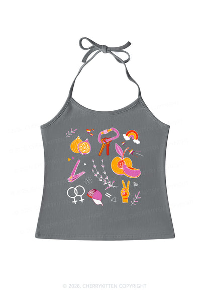 Lesbian Symbols Pride Y2K Halter Neck Cami Cherrykitten