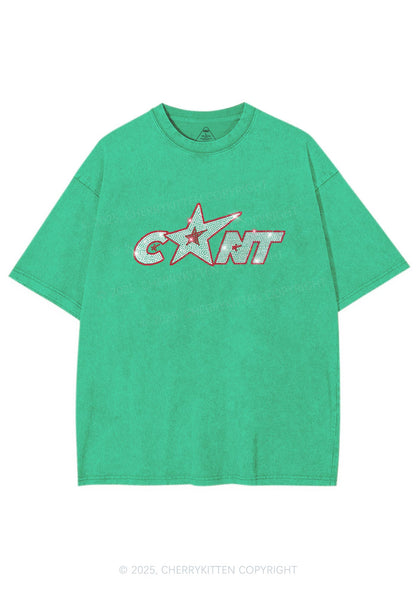 Rhinestone Star Cxxt Y2K Shirts Washed Tee Cherrykitten