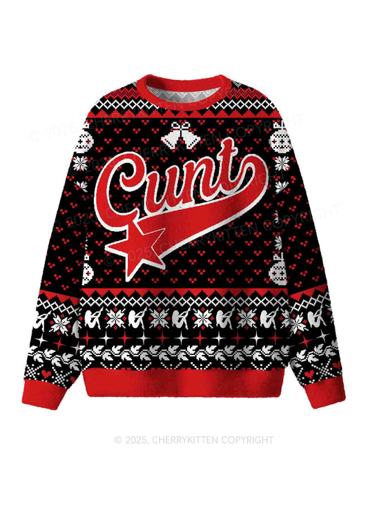 Red Cxxt Star Y2K Christmas Knit Sweatshirt Cherrykitten