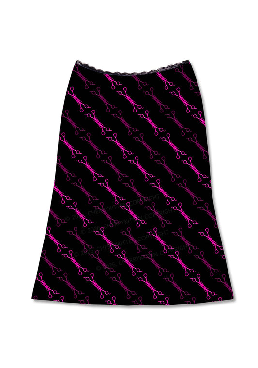 Pink Scissors Pride Y2K Print Midi Skirt Cherrykitten