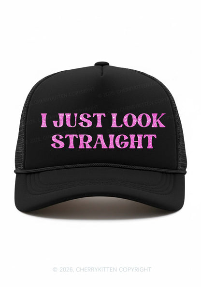 Glitter I Just Look Straight Pride Y2K Trucker Hat Cherrykitten